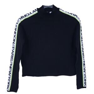 Divided H&M Crop Sweater Medium Juniors Black New York London Paris Down Sleeve